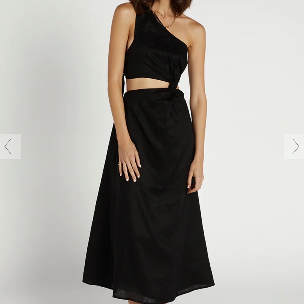 KEATING BLACK LINEN KNOT MIDI DRESS Dissh